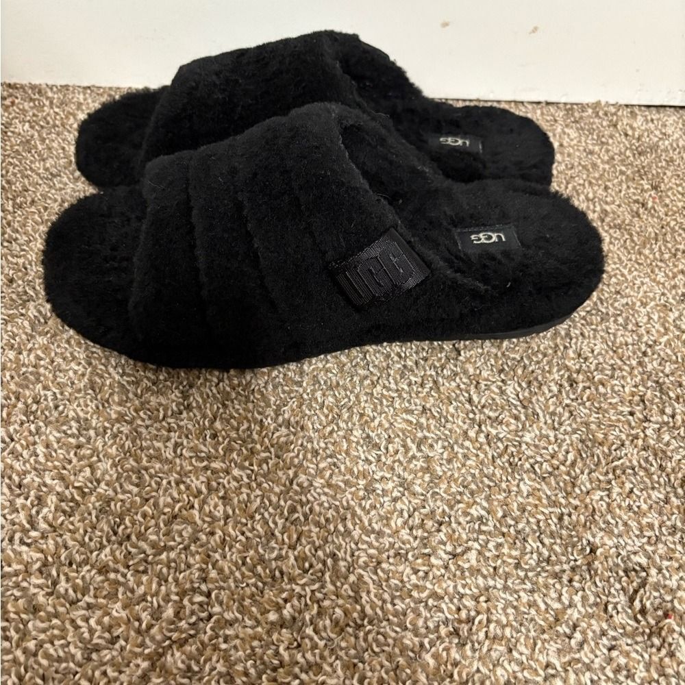 UGG Black Plush Slide Slippers